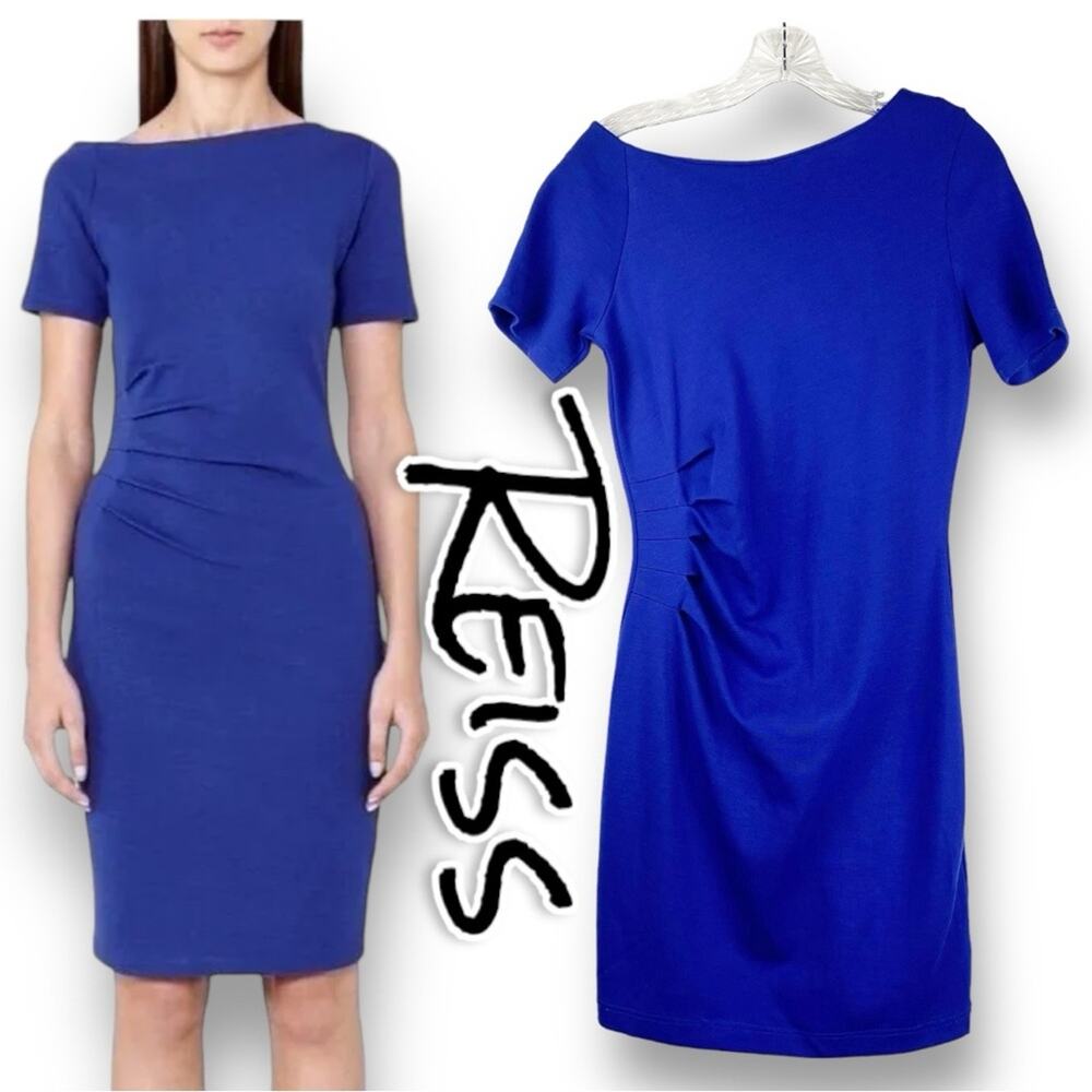 Reiss Milla Royal Blue Asymmetric Neckline Ruched Dress Women’s Size 6